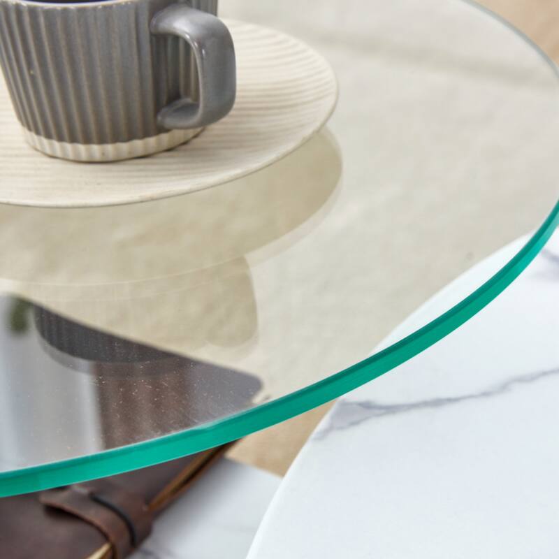 A modern, fashionable, and durable marble textured MDF coffee table with a side table