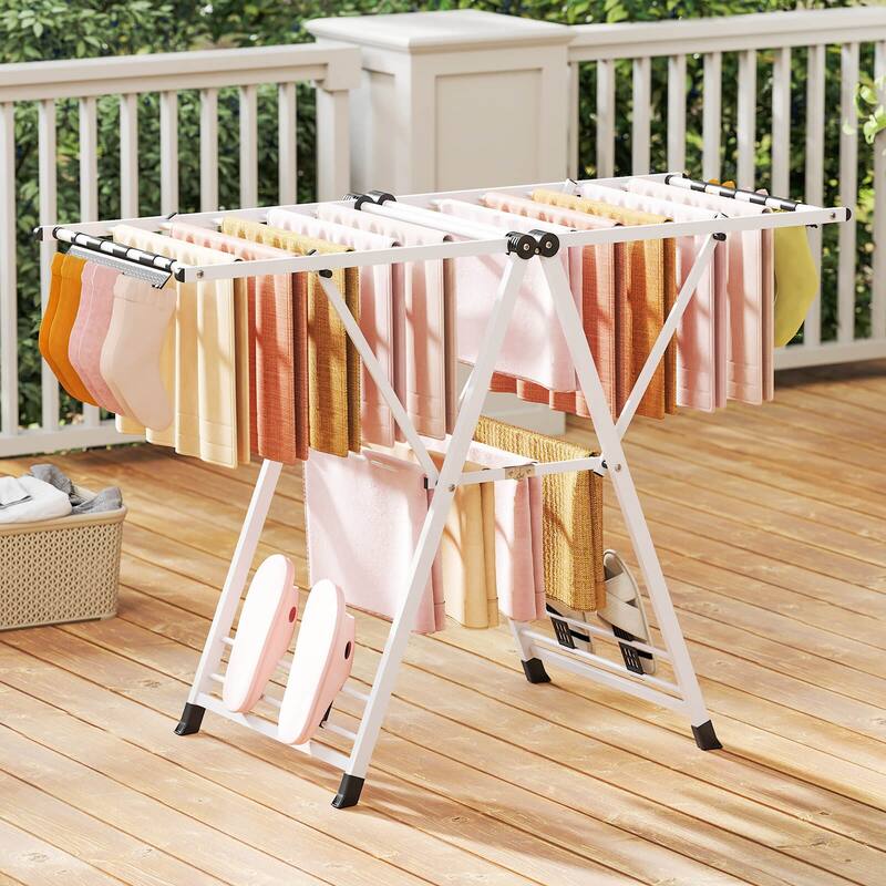 Costway Foldable Metal Laundry Drying Rack with Height Adjustable - See Details