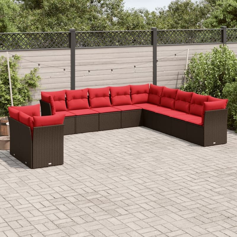 vidaXL 11/12 Piece Patio Sofa Set with Cushions Black/Brown/Gray Poly Rattan - 21.7 x 24.4 x 27.2