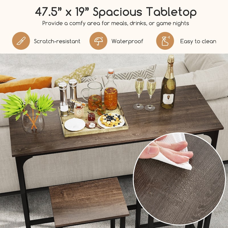Space-Saving 3-Piece Counter Height Dining Table with 2 Stools for Home Bar or Breakfast Nooks