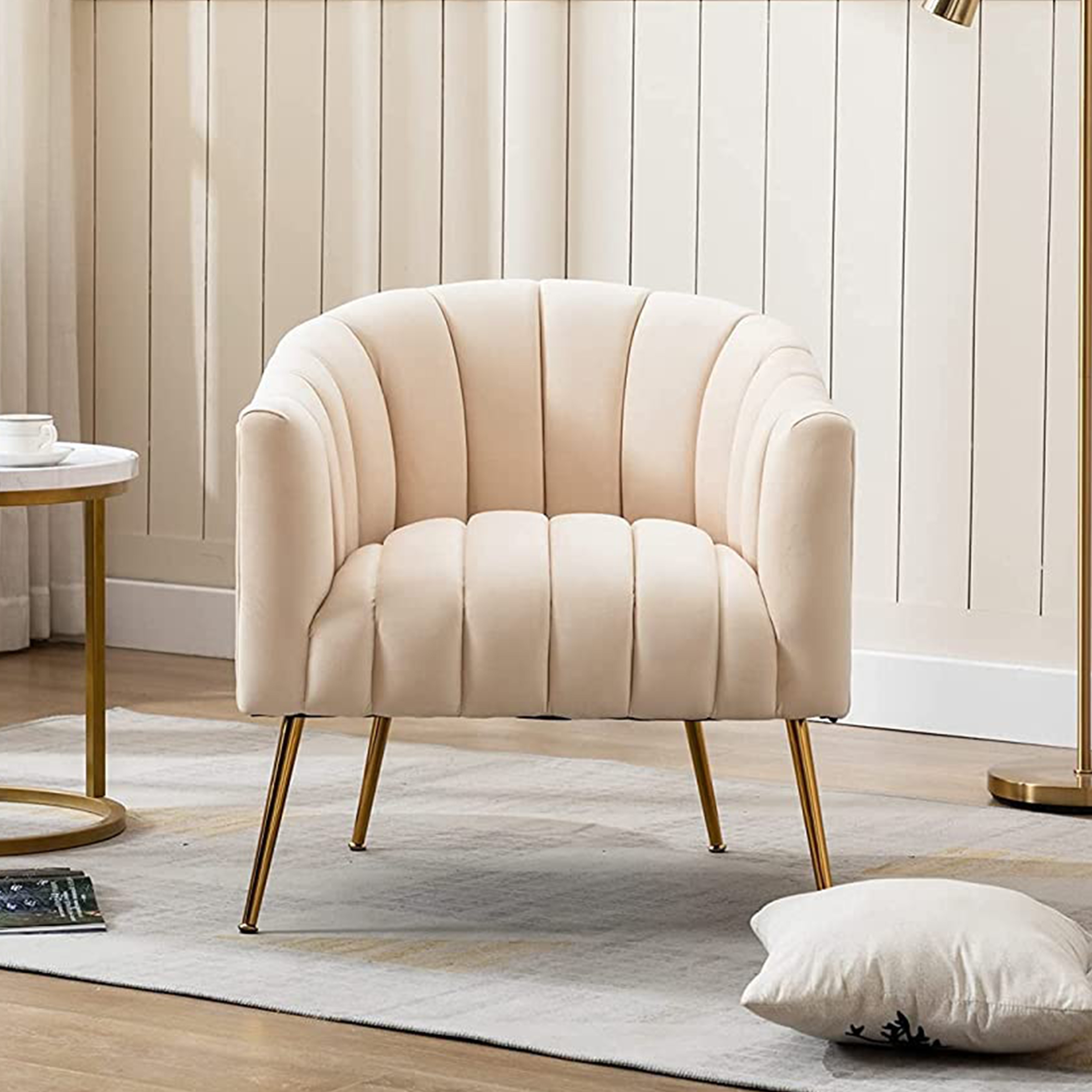 SEYNAR Modern Glam Velvet Accent Vanity Chair with Golden Metal Legs for Living Room