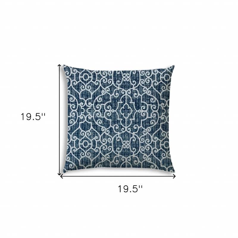 20" Indigo and Ivory Trellis Indoor Outdoor Throw Pillow Cover - 20" X 20"