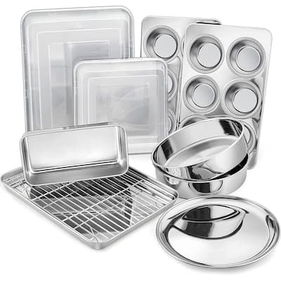 12-Piece Stainless Steel Baking Pans Set,Kitchen Bakeware Set, Include Baking Sheet with Rack