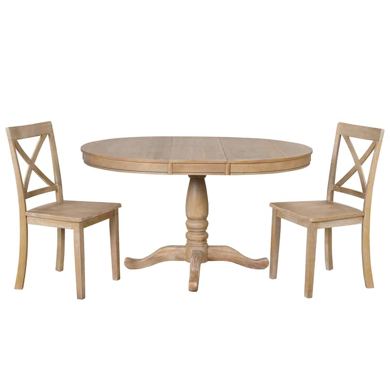 5 Piece Wood Dining Table Set, Kitchen Dining Table Set with Extendable Round Dining Table and 4 Chairs with Backrest