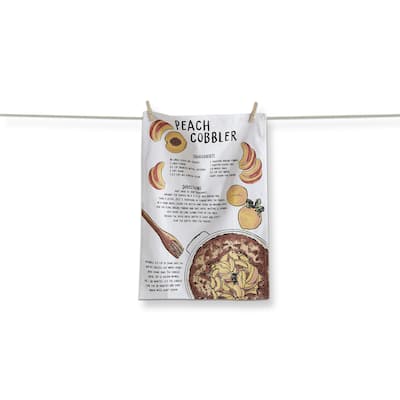Peach Cobbler Recipe on White Background Cotton Kitchen Dishtowel 26L x 18W in.