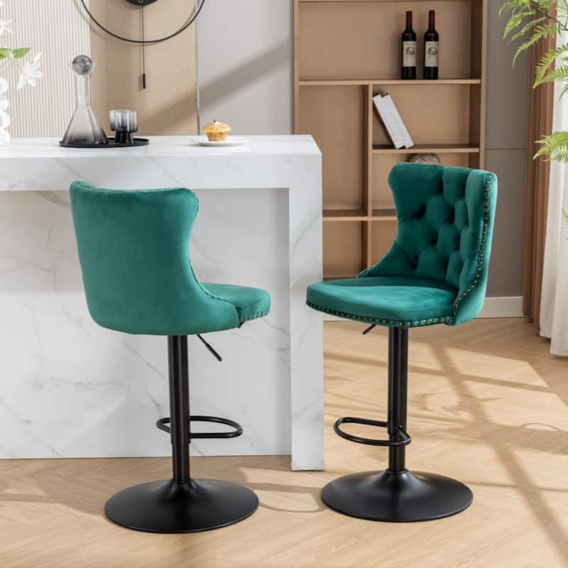 Modern Upholstered Bar Stools with Backs Comfortable Tufted for Home Pub and Kitchen Island,Green,Set of 2