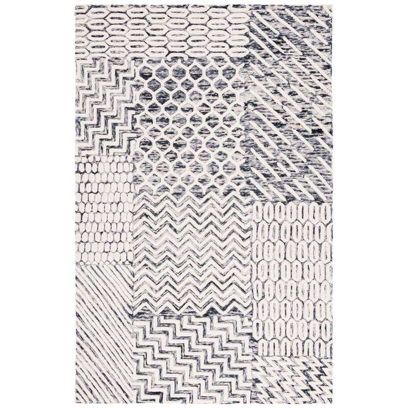 SAFAVIEH Handmade Ebony Fanette Modern & Contemporary Wool Rug - 4' x 6' - Ivory/Black