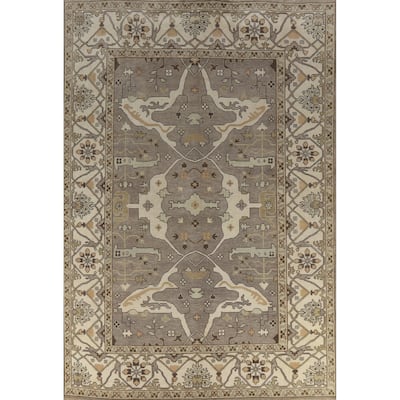 Gray Oushak Indian Large Rug Handmade Wool Carpet - 9'11" x 13'6"