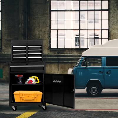 Versatile Lockable Tool Chest with Detachable Top and Adjustable Shelves for Efficient Garage Storage