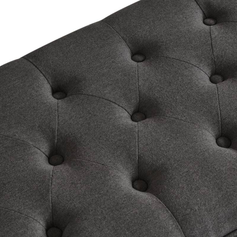 Upholstered tufted button storage bench ,Faux leather entry bench with spindle wooden legs, Bed bench