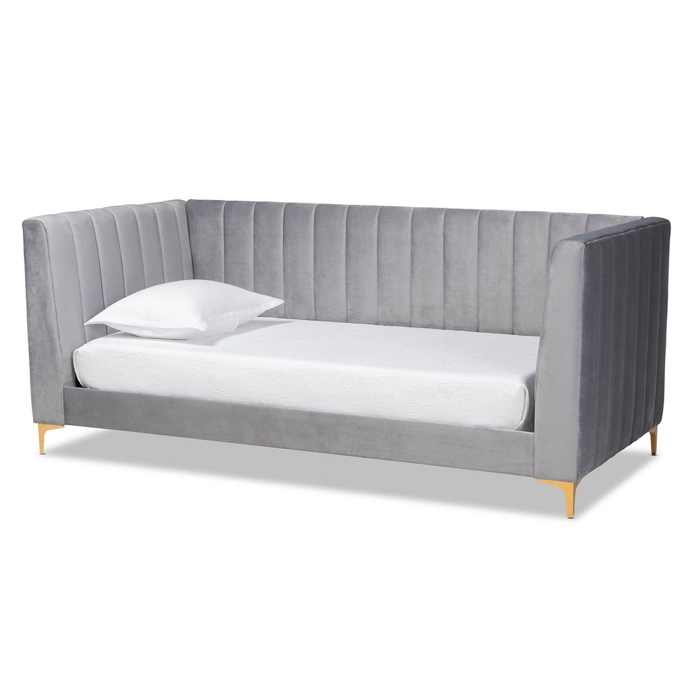 Oksana Light Grey Velvet with Goldtone Legs Daybed
