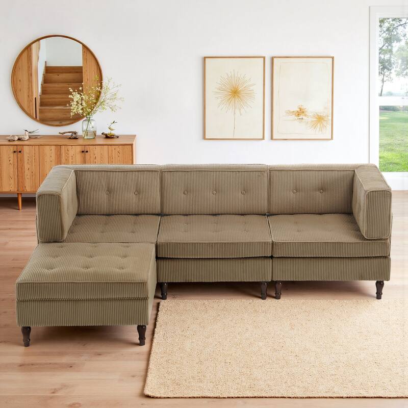 4-Piece 98" W Upholstered Modular Corduroy Sectional Sofa
