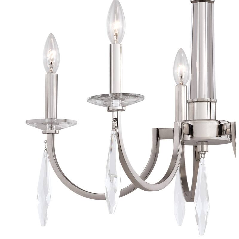 5-Light Candle Chandelier - Satin Nickel Finish - Crystal Accents - Modern Lighting Fixture - 24.25