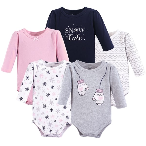 slide 1 of 1, Little Treasure Baby Girl Cotton Long-Sleeve Bodysuits 5pk, Mittens 0-3 Months - Mittens