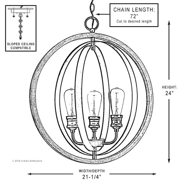 Luxury Vintage Pendant Light, 24"H x 21.25"W, with Modern Farmhouse Style, Galvanized Steel Finish by Urban Ambiance