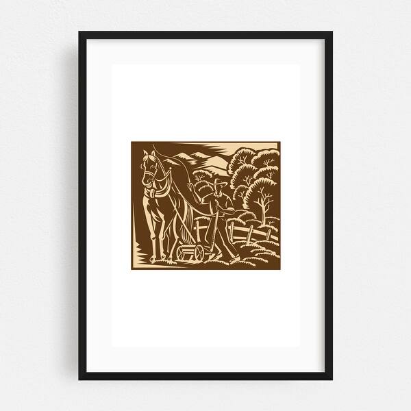 Farmer Farming Plowing With Farm Horse Woodcut Retro Art Print/Poster ...