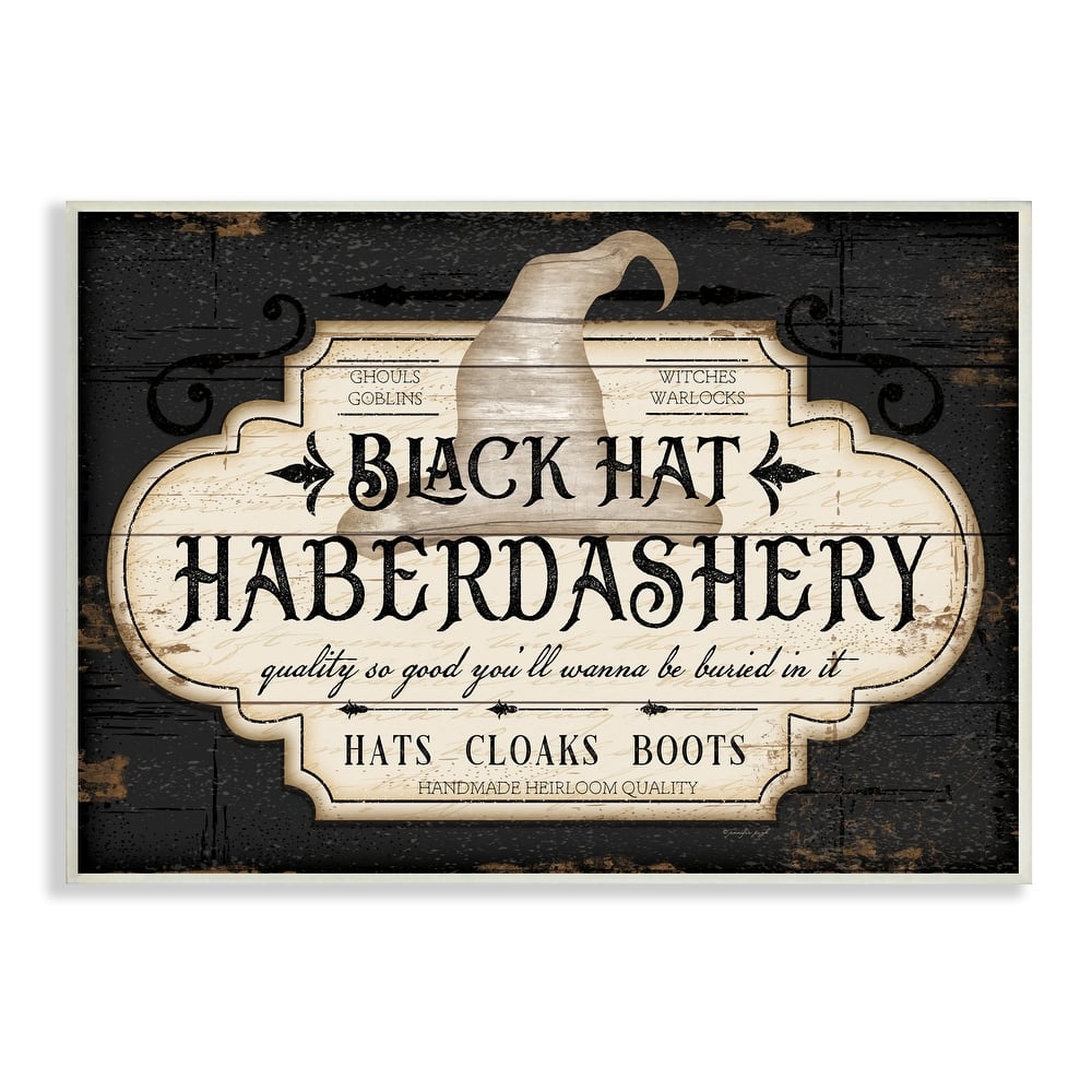 Stupell Black Hat Haberdashery Halloween Sign Spooky Heirloom Quality Wood Wall Art
