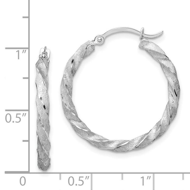 Curata 14k White Gold Twisted Satin Sparkle Cut Hoop Earrings - 26x25mm Wide 2.8mm Thick