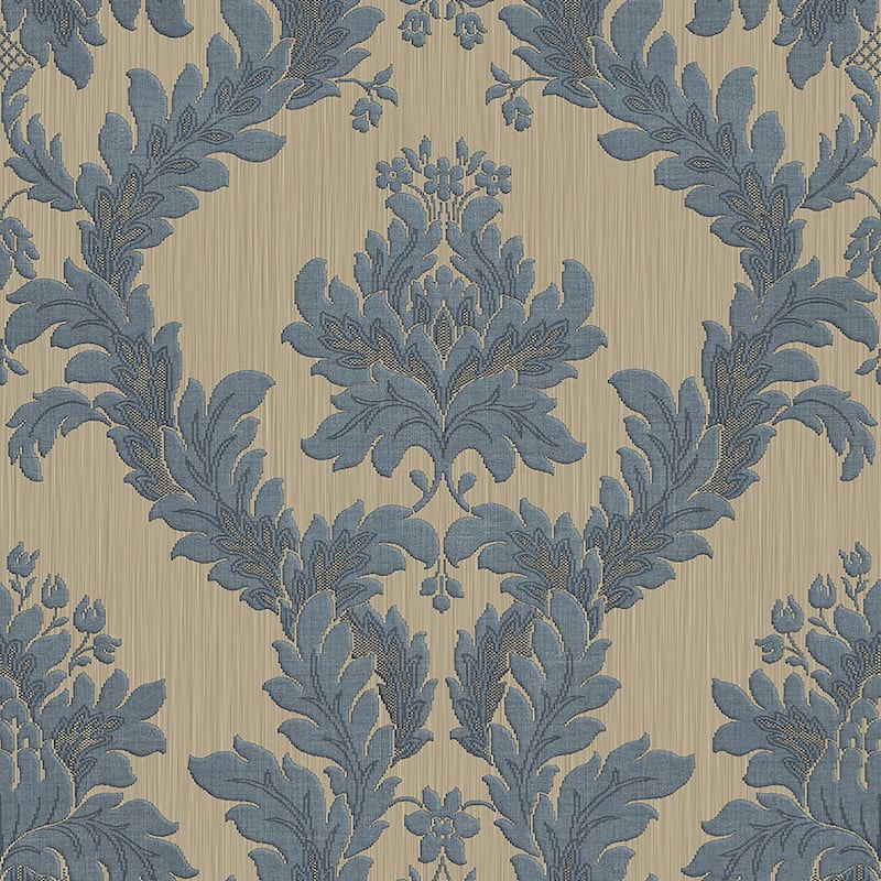 Galerie Wallcoverings Ornamenta 2 Embossed Classic Damask Vinyl Matte Wallpaper Roll - 33 feet x 21 inches - Dark Beige/Blue