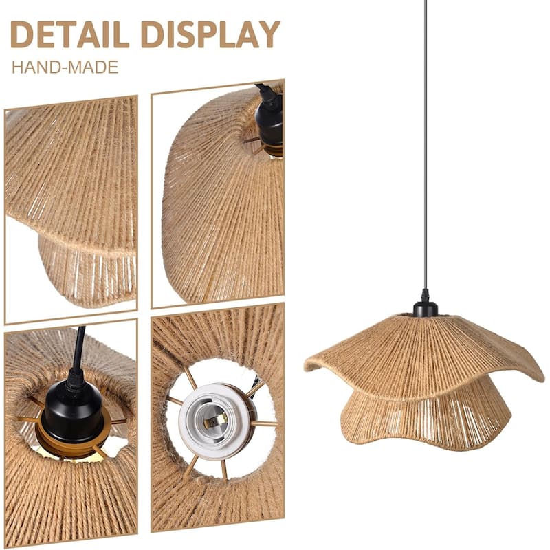 Rustic pendant light dark brown chandelier lamp jute rope hanging light