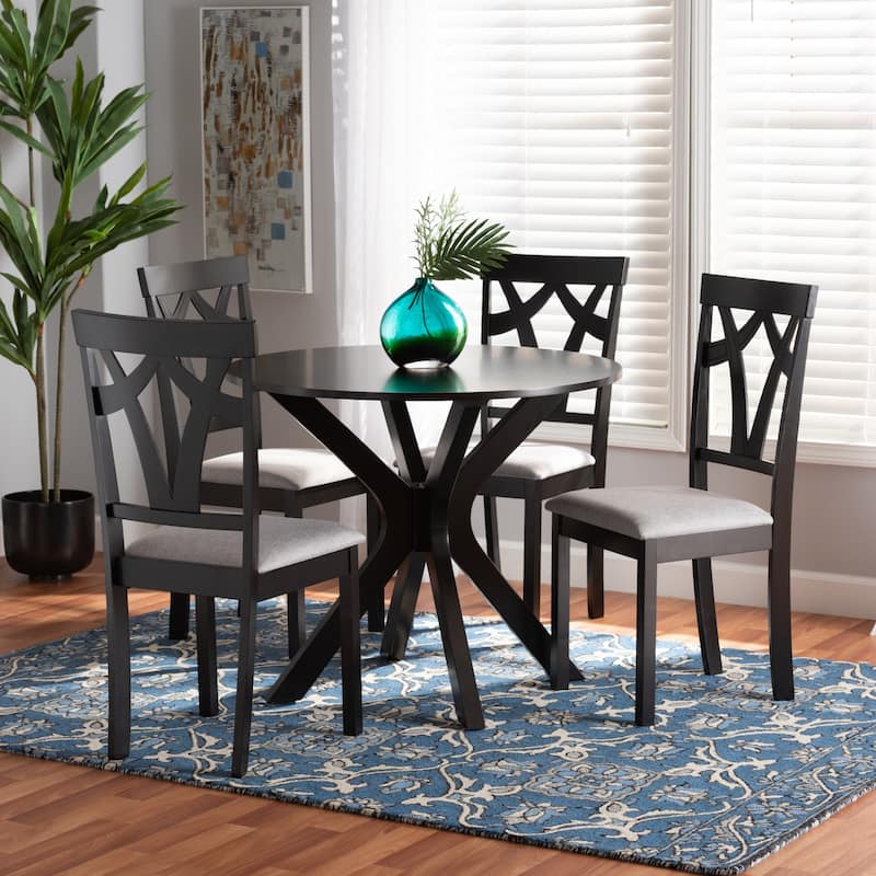 Luise Modern and Contemporary 5-Piece Wood Dining Set-Grey/Dark Brown