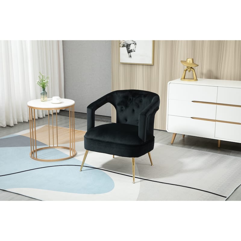 Velvet Upholstered Tufted Livng Room Leisure Chair With Golden feet