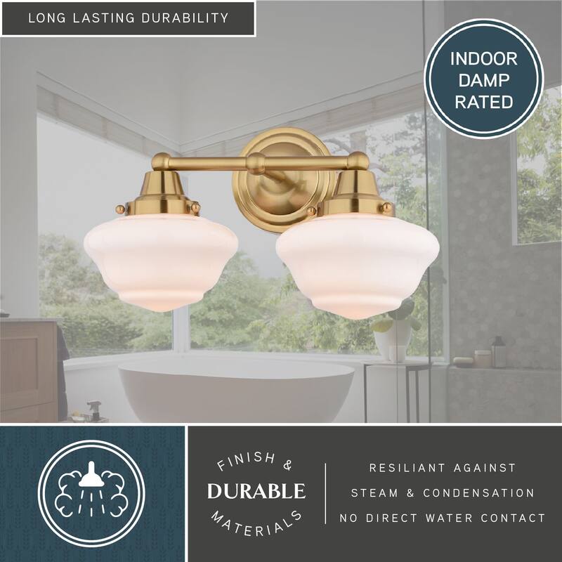 VAXCEL Eastgate Bathroom Vanity Wall Light Fixture, White Frosted Opal Glass Schoolhouse Shade, Dimmable, LED Compatible