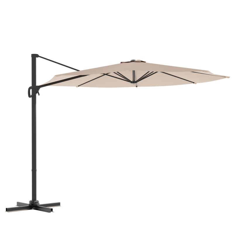 LIVOOSUN 10FT Round Cantilever Umbrella Patio Offset Umbrella For Outdoor Space, Solution-Dyed Fabric, 360° Rotation System