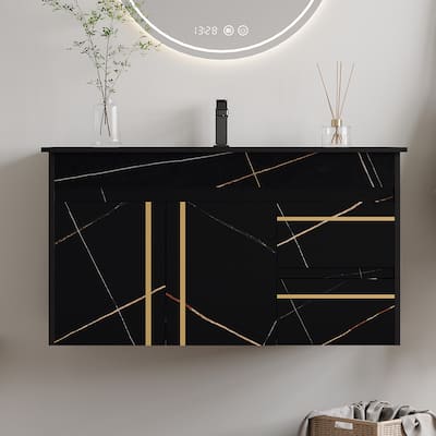 Floating Bathroom Vanity with Undermount Sink and Faux Marble Top, Wall-Mounted Storage Cabinet with Adjustable Drain Pipe
