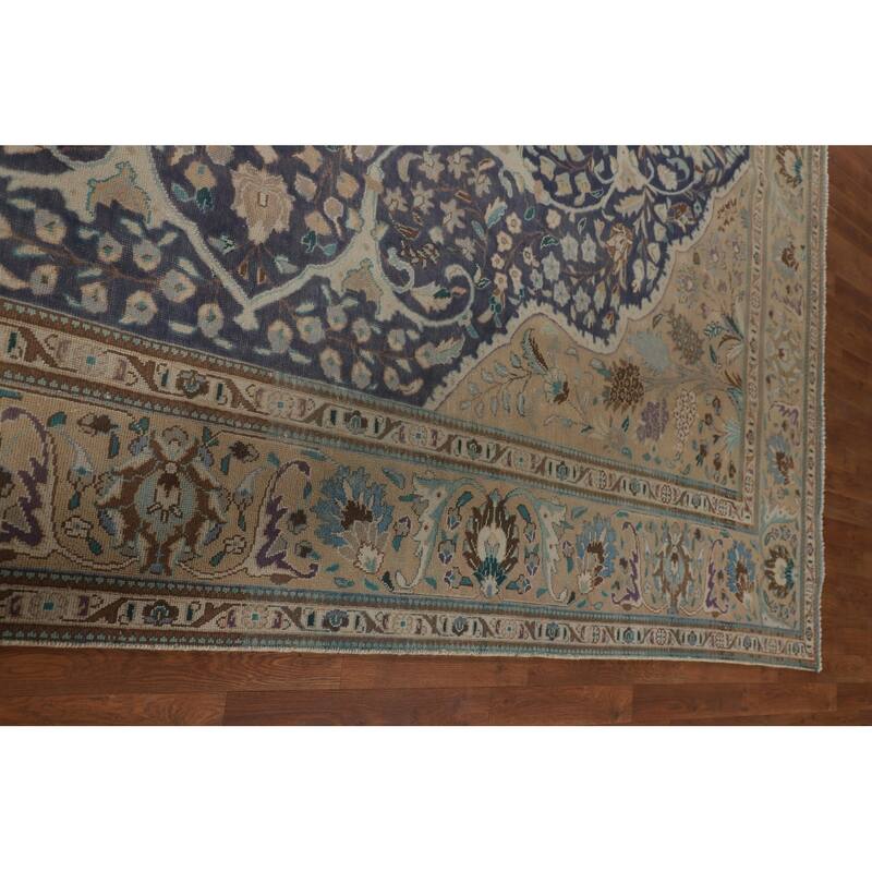Blue Tabriz Persian Vintage Area Rug Hand-Knotted Wool Carpet - 9'11" x 13'2"