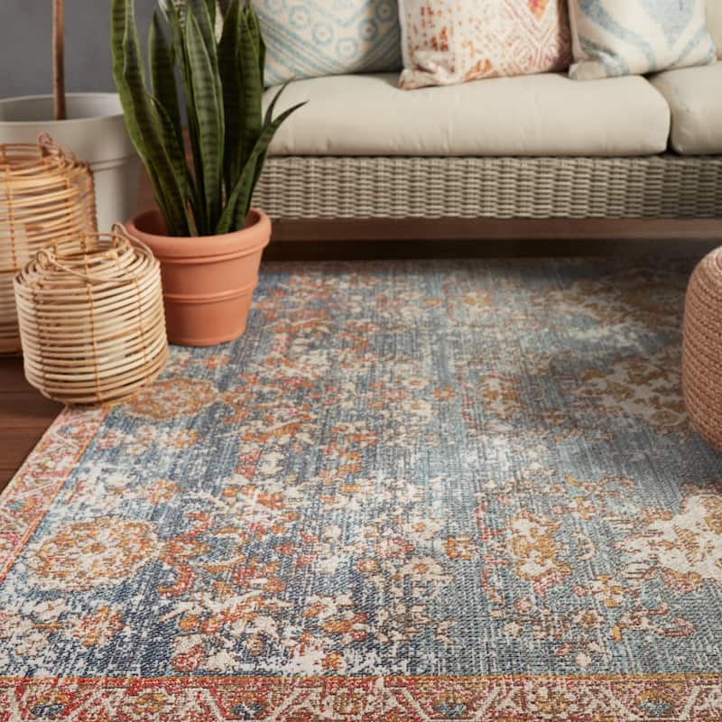 Francisco Indoor/ Outdoor Medallion Blue/ Red Area Rug