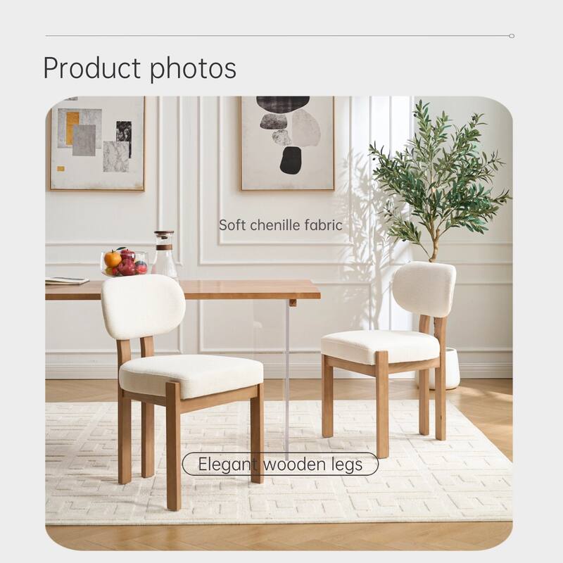 Farmhouse Wooden Dining Chairs Set of 2, Fabric Upholstered Chairs with Cushioned Wingback