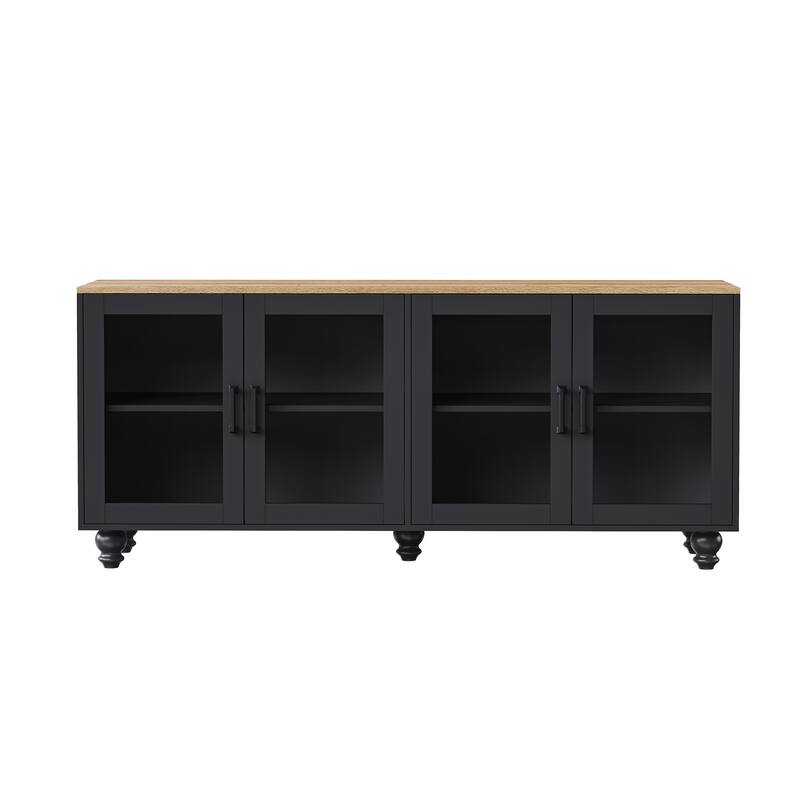 Stylish Farmhouse Buffet Cabinet with Tempered Glass Doors, Accommodates TVs Up to 70", Perfect for Any Room
