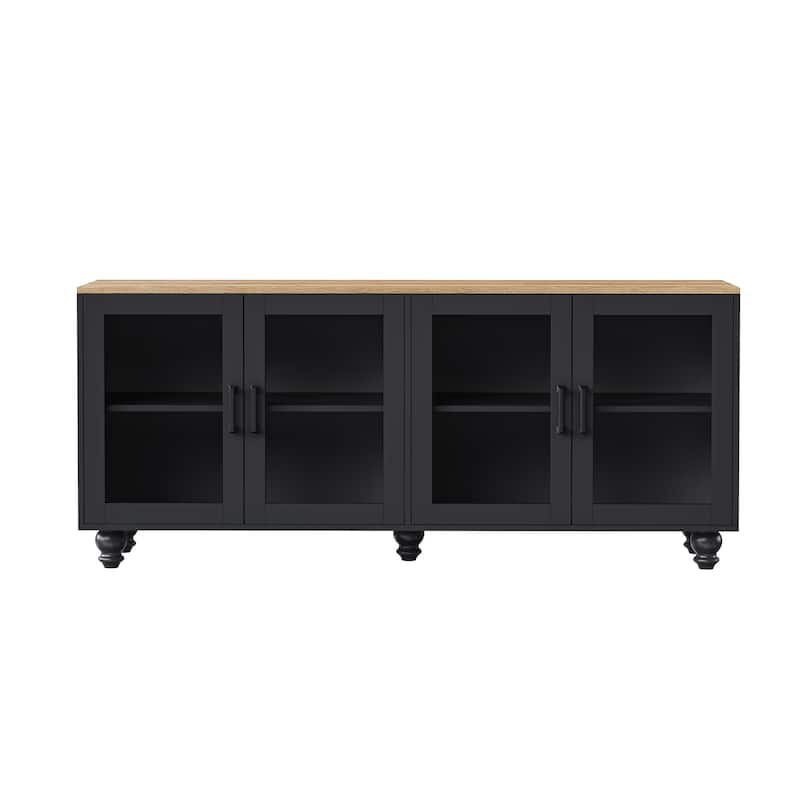 TV Stand with Glass Doors for TVs Up to 70",Versatile Sideboard with Adjustable Shelves,Buffet Cabinet with 5 Gourd-Shaped Legs