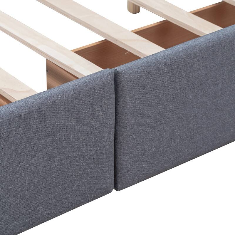 Queen Upholstered Bed Frame with 4 Drawers, Linen Fabric Platform Storage Bed with Classic Headboard and Wooden Slats Support