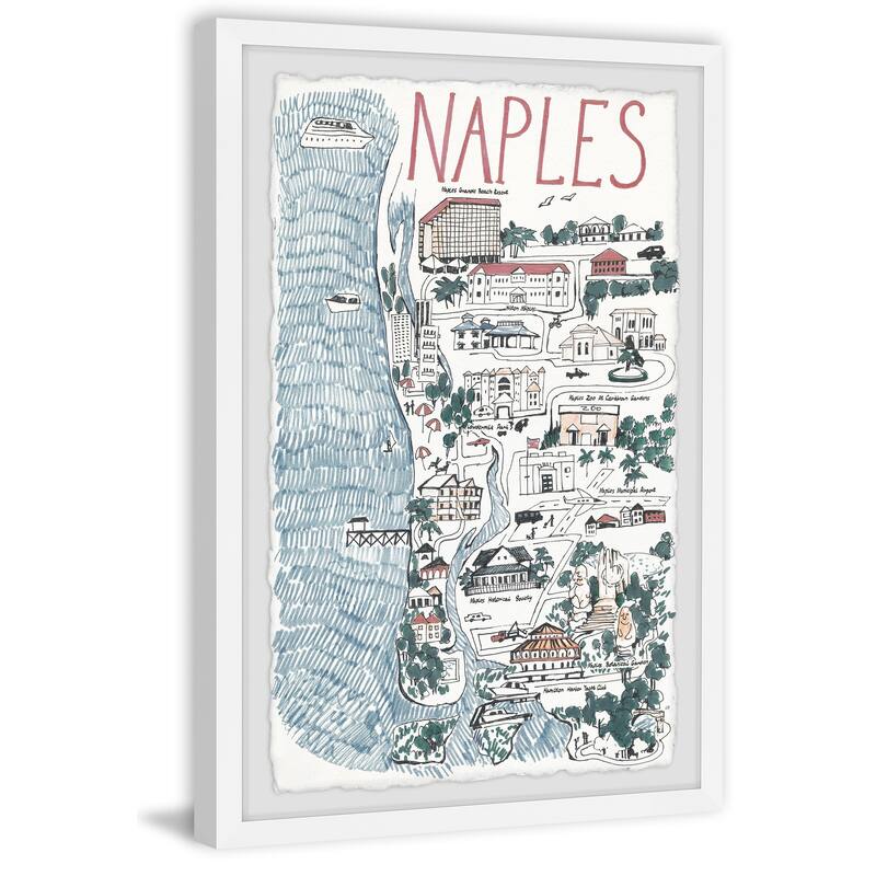 'Illustrated Map of Naples' Framed Painting Print