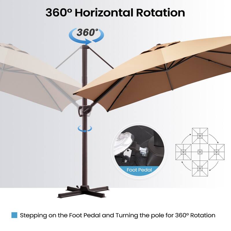 9 x11 FT LED Lighted Patio Cantilever Umbrella Double Top with Weighted Base