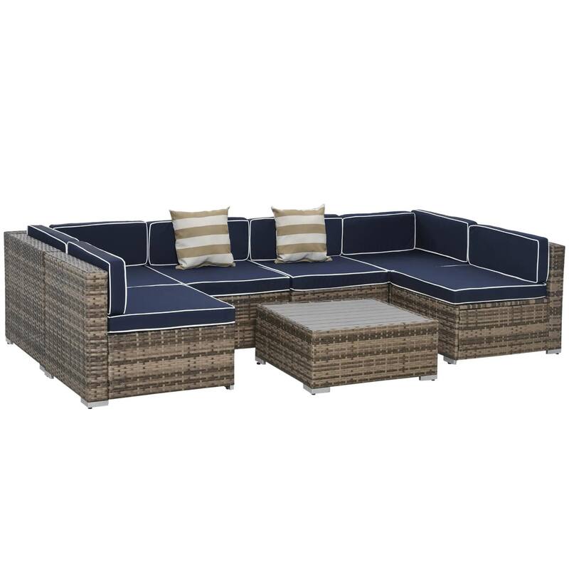7PCS Patio Sectional, All Weather PE Rattan Sofa Coffee Table