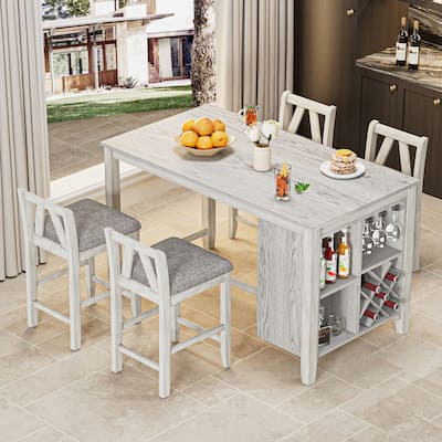 Counter Height Dining Table Set Kitchen Island Set with Storage Shelves and Dining Chairs Solid Wood Kitchen Dining Room Set