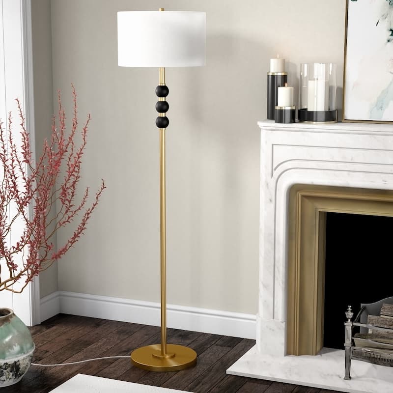 62" Gold Traditional Floor Lamp with White Fabric Drum Shade and Metal Base Plug-In for Bedroom - 62"H x 15"W x 15"D