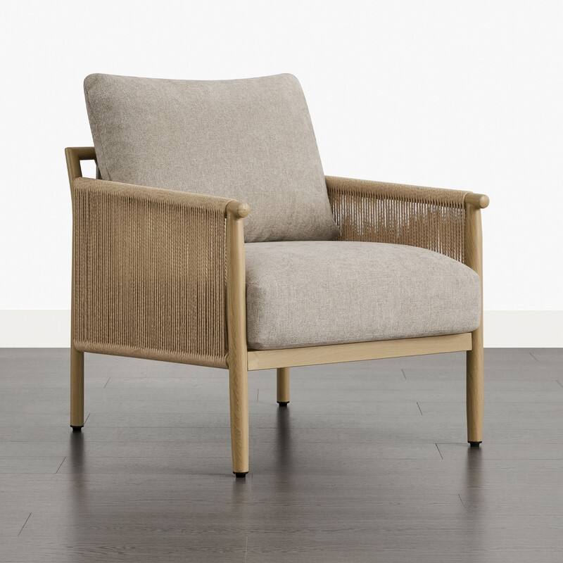 Spruce & Spring Braid Boho Accent Chair with Woven Paper Rope Armrest & Wood-Look Metal Frame