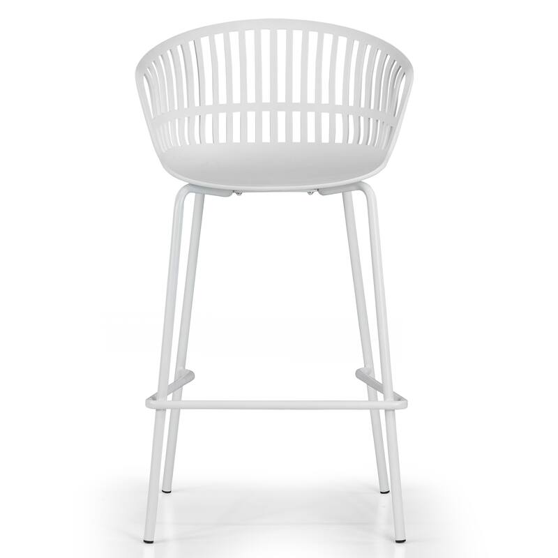 Set of 2 Basia White Plastic Counter Stool with Slatted Back and Iron Legs