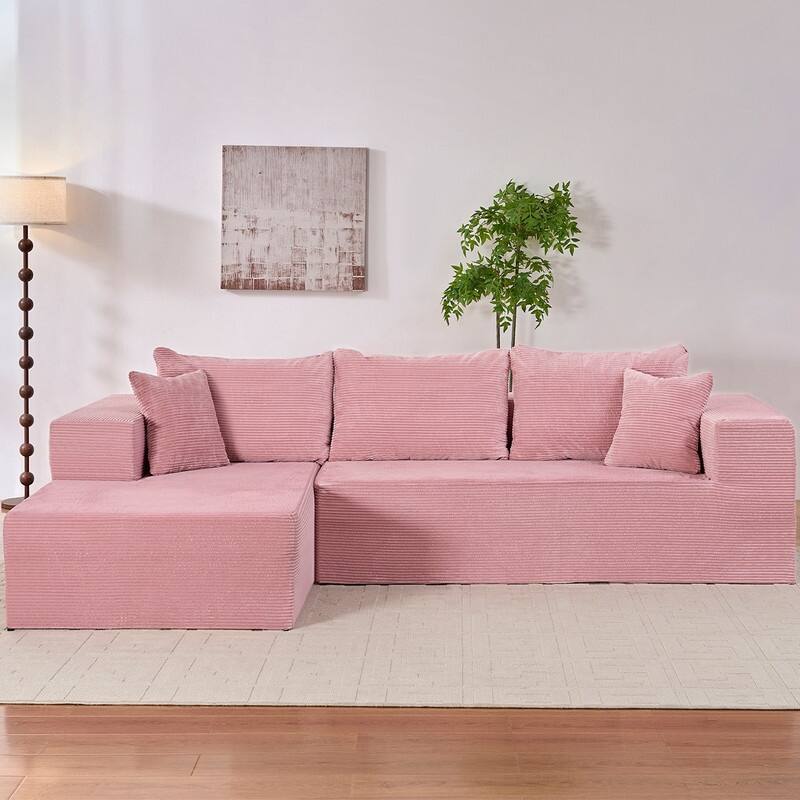 Mixoy Modern 113''Minimalist 2-Piece Corduroy Modular Chaise Sectional Sofa Deep Seat,L-Shaped Upholstered Couch With Chaise