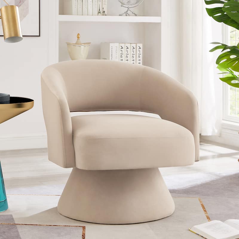 Taupe Modern 27.5" Upholstered 360° Swivel Barrel Chair with Open Backrest and Solid Wood Frame - Taupe