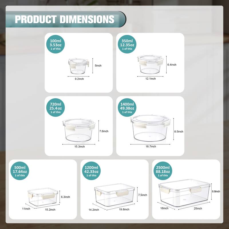 Sorbus BPA-Free Food Storage Container Set, Stackable & Nestable Plastic Containers with Snap-On Lids