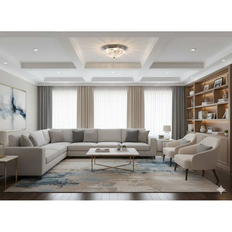 4 Light Chrome Steel Flush Mount with Clear Glass Shade