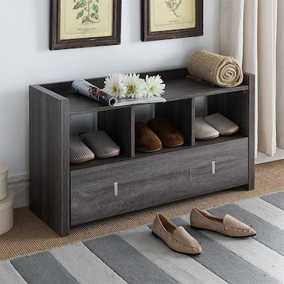 Modern Shoe Bench Distressed Grey