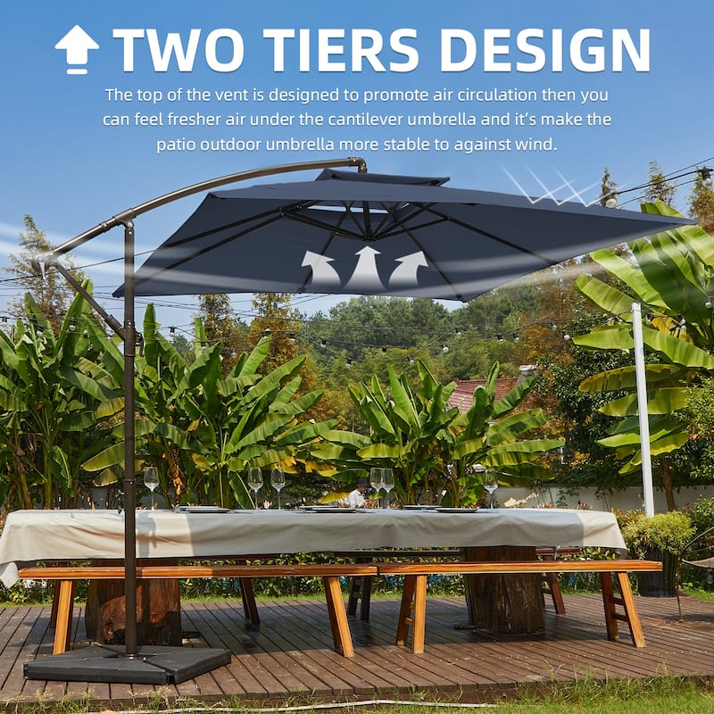 8ft×8ft Square Steel Crank-lift Cantilever Umbrella With Weighted Base