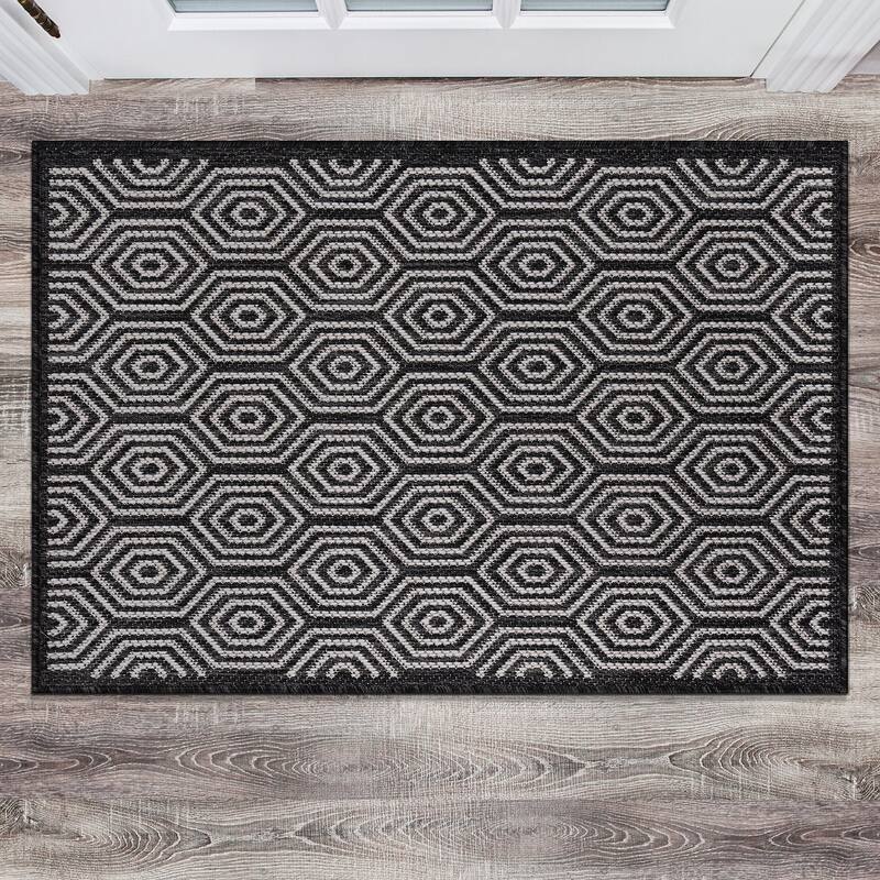 World Rug Gallery Modern Geometric Textured Flat Weave Indoor/Outdoor Area Rug