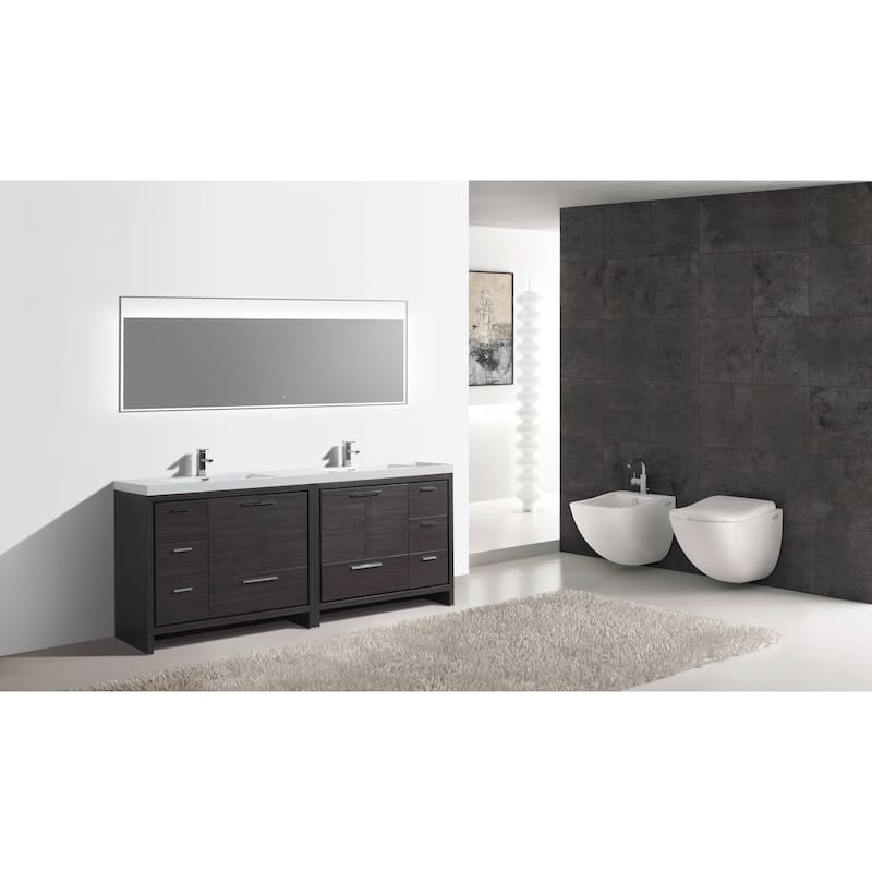 dolce 84 natural oak finish freestanding bath vanity with dual basin reinforced acrylic top